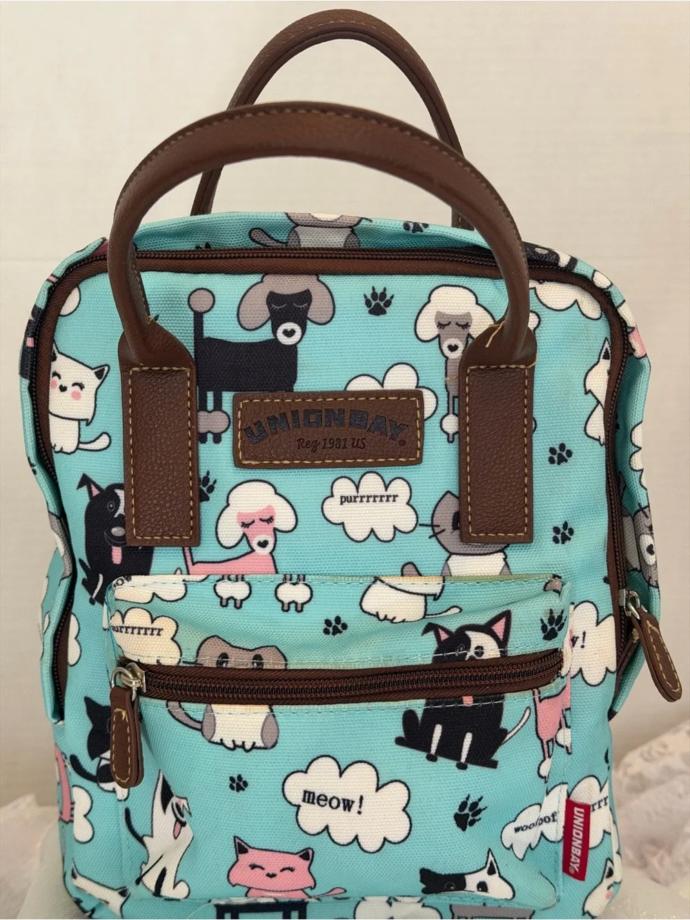 UNIONBAY Mini backpack Cat & Dog Leather like Brown Trim